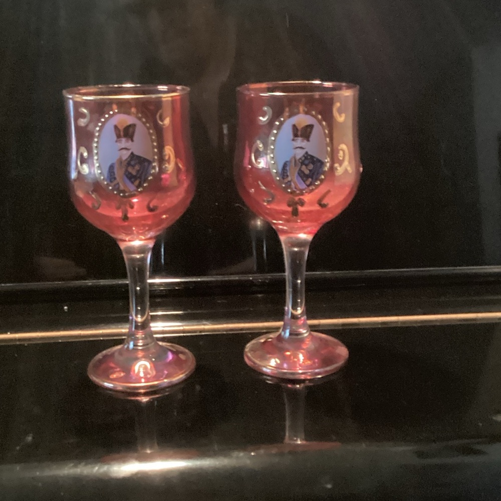 Vintage Red Wine Glasses with Decorative Design